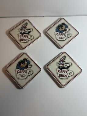 Vintage Warner Bros Studio 1995 Taz, Bugs Bunny Ceramic Coasters Set Of 4 Unused
